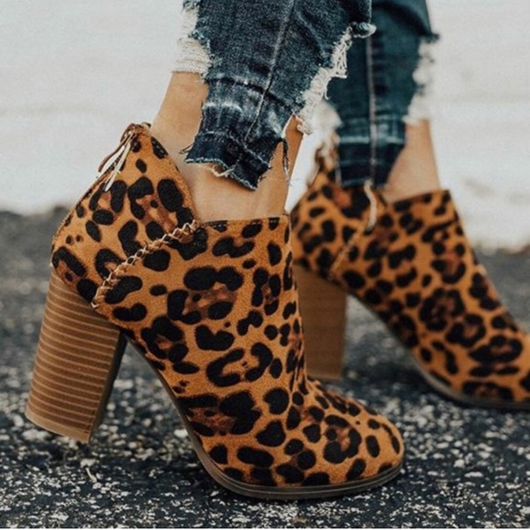 Shoes - Leopard Print Faux Suede Booties